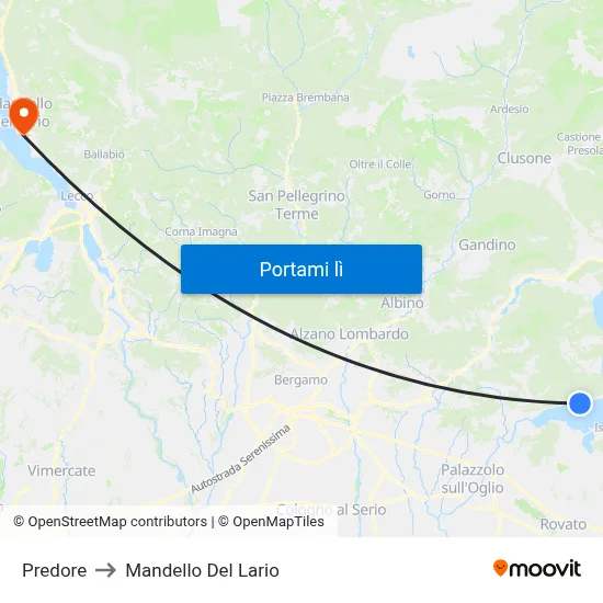 Predore to Mandello Del Lario map