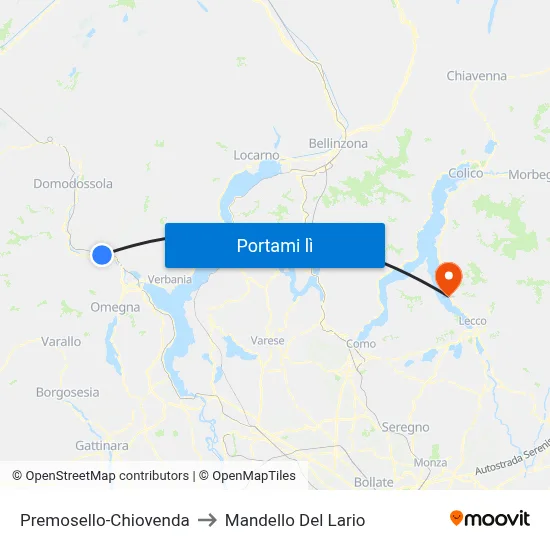 Premosello-Chiovenda to Mandello Del Lario map