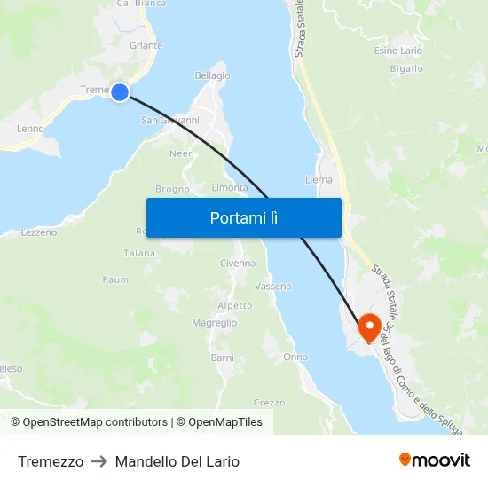 Tremezzo to Mandello Del Lario map