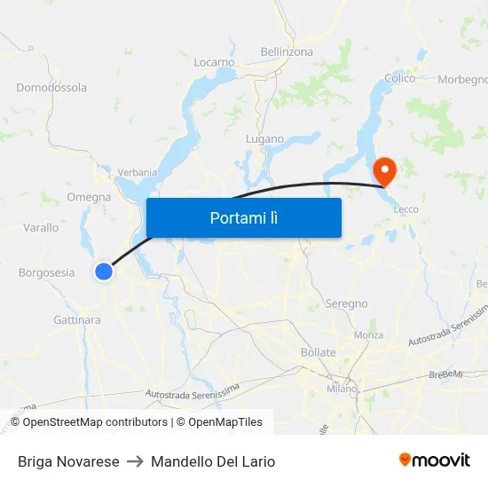 Briga Novarese to Mandello Del Lario map
