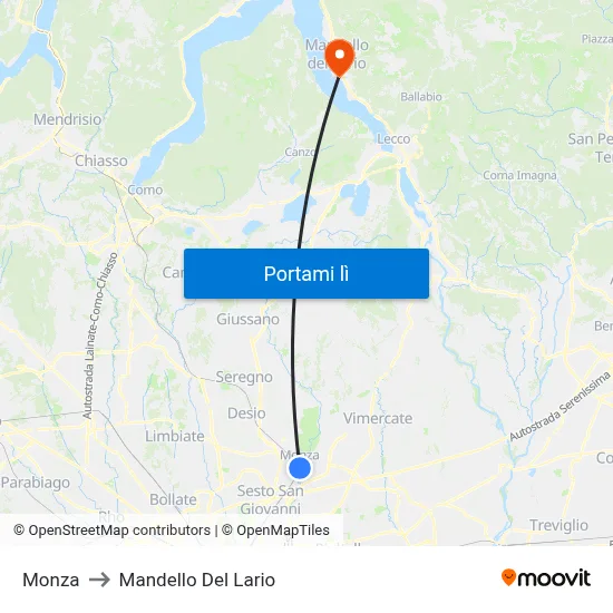 Monza to Mandello Del Lario map