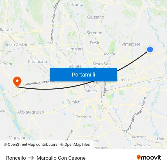 Roncello to Marcallo Con Casone map