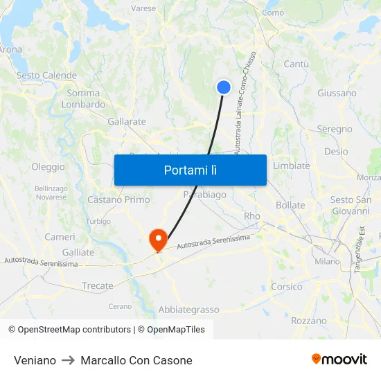 Veniano to Marcallo Con Casone map