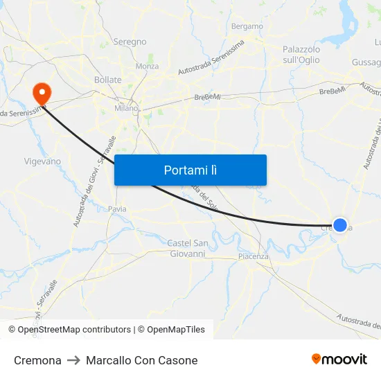 Cremona to Marcallo Con Casone map
