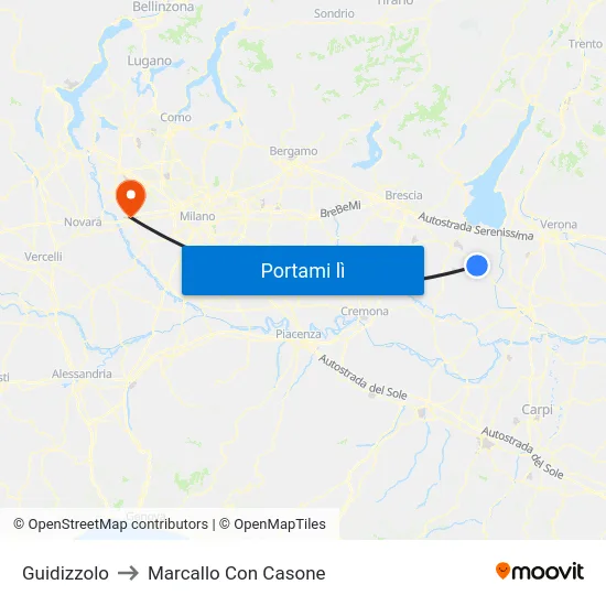 Guidizzolo to Marcallo Con Casone map