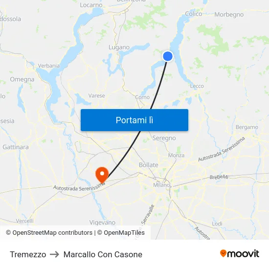 Tremezzo to Marcallo Con Casone map