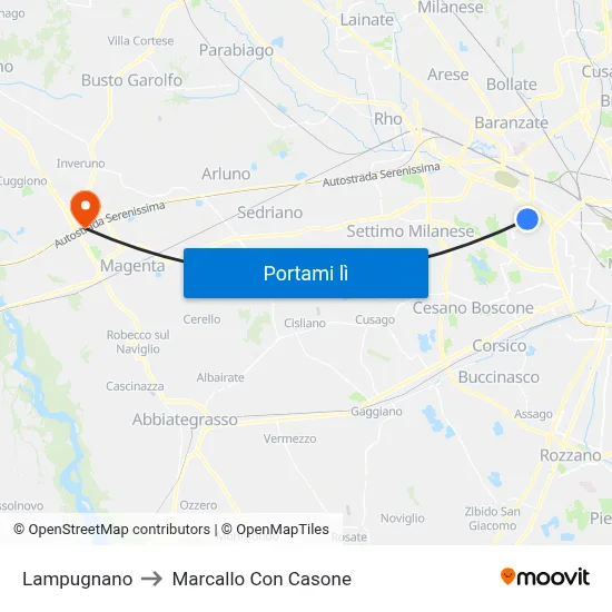 Lampugnano to Marcallo Con Casone map