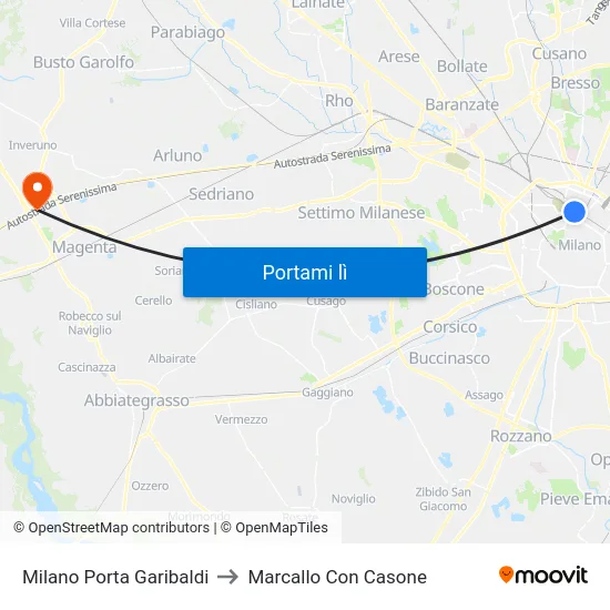 Milano Porta Garibaldi to Marcallo Con Casone map