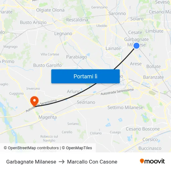 Garbagnate Milanese to Marcallo Con Casone map