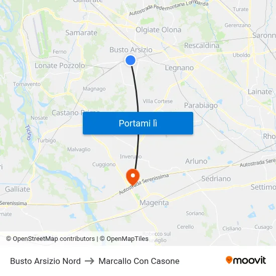 Busto Arsizio Nord to Marcallo Con Casone map
