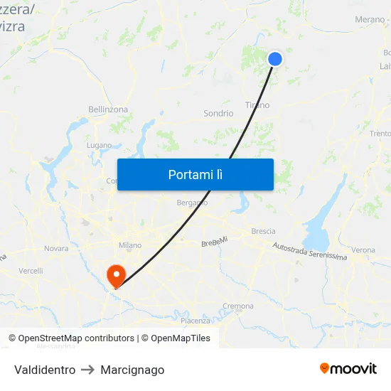 Valdidentro to Marcignago map