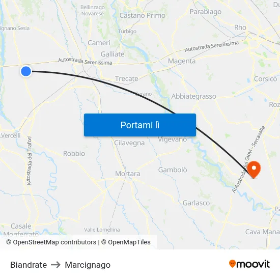 Biandrate to Marcignago map