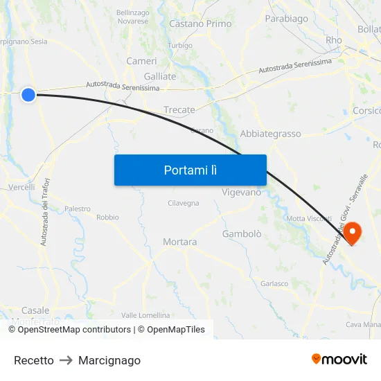 Recetto to Marcignago map