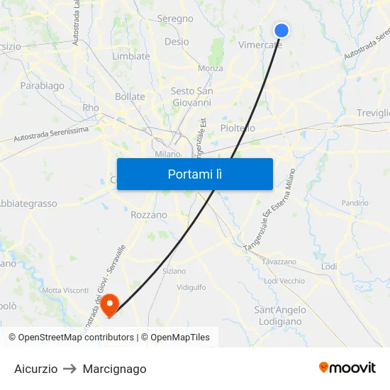 Aicurzio to Marcignago map