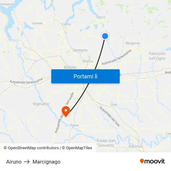 Airuno to Marcignago map