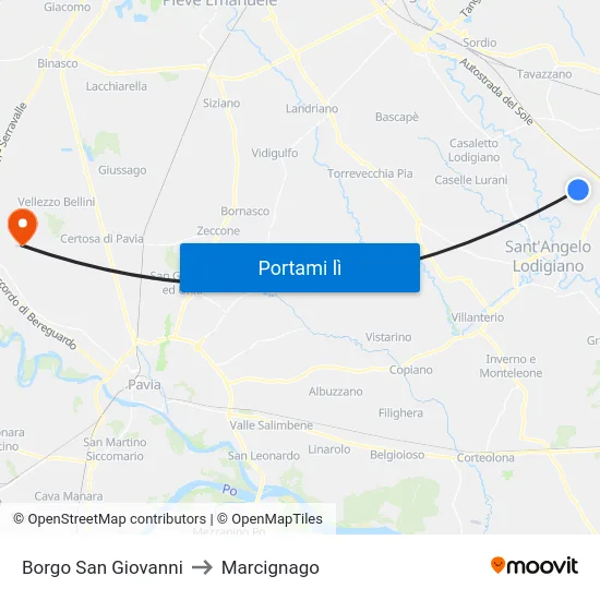 Borgo San Giovanni to Marcignago map