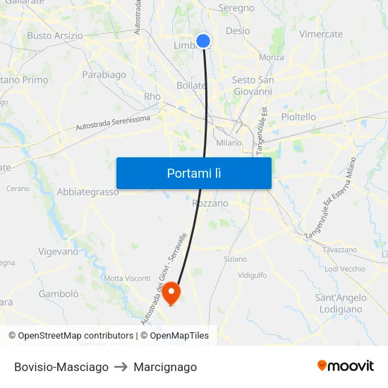 Bovisio-Masciago to Marcignago map