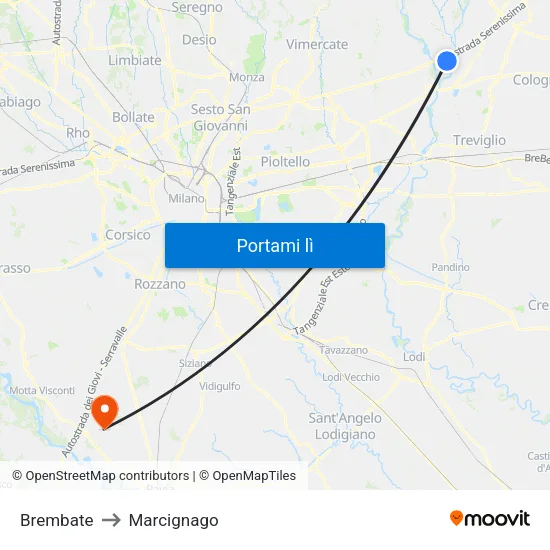 Brembate to Marcignago map