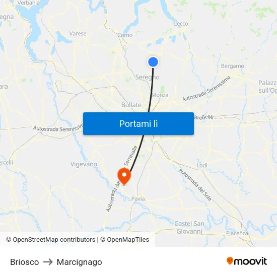 Briosco to Marcignago map