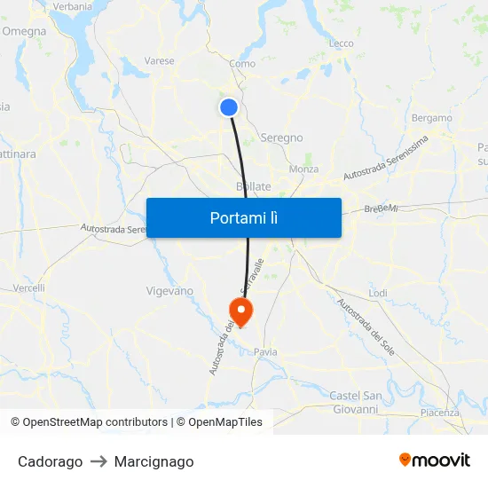 Cadorago to Marcignago map