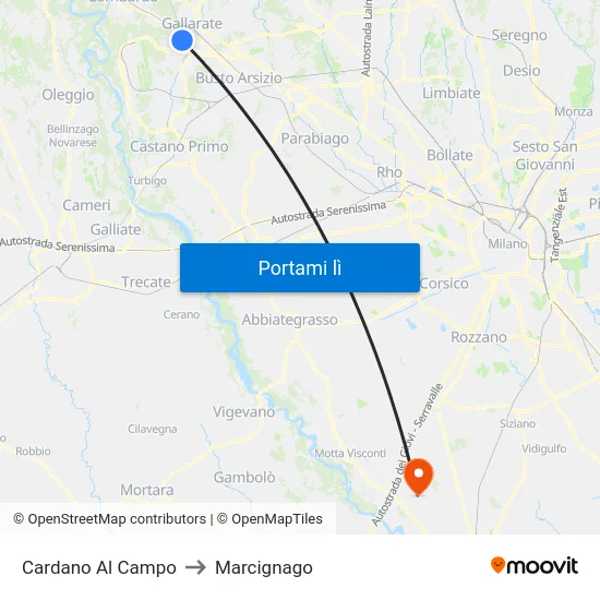 Cardano Al Campo to Marcignago map