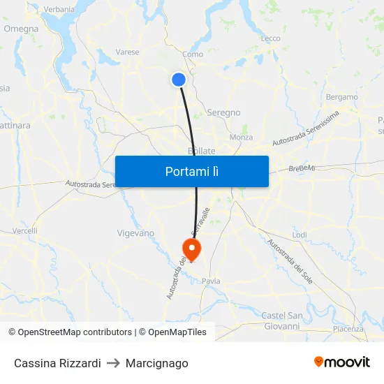 Cassina Rizzardi to Marcignago map