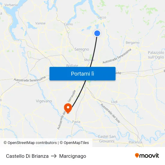 Castello Di Brianza to Marcignago map