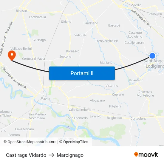 Castiraga Vidardo to Marcignago map