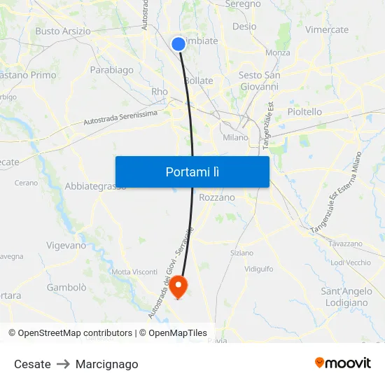Cesate to Marcignago map