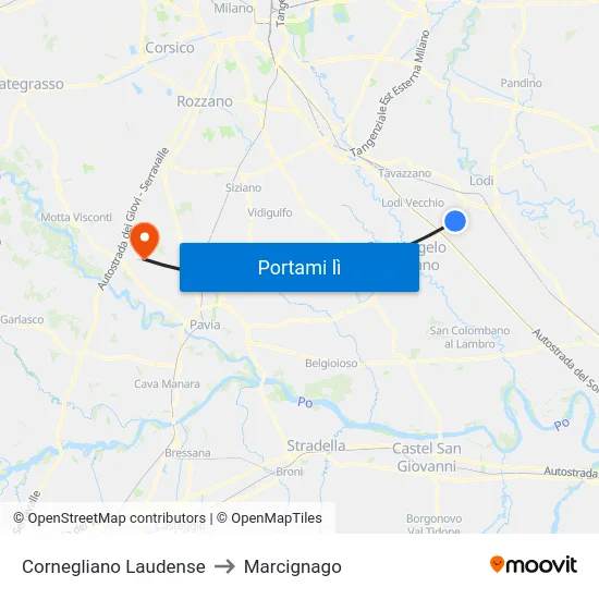 Cornegliano Laudense to Marcignago map