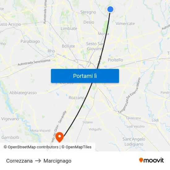 Correzzana to Marcignago map