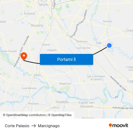 Corte Palasio to Marcignago map