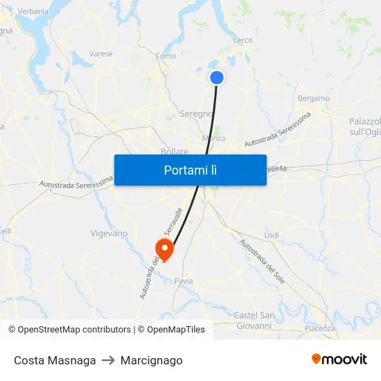 Costa Masnaga to Marcignago map