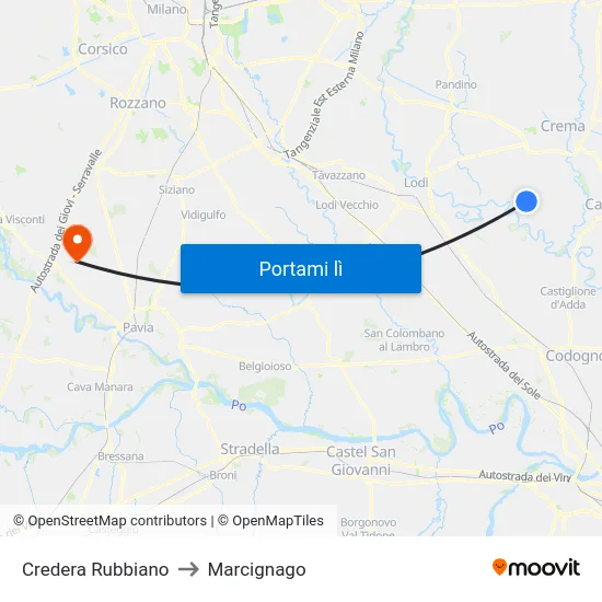 Credera Rubbiano to Marcignago map