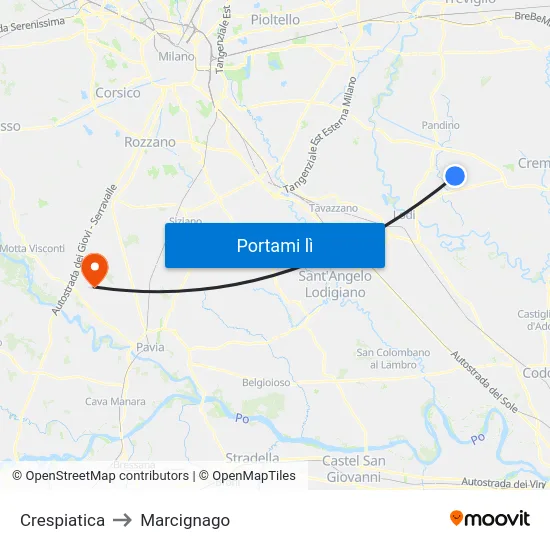 Crespiatica to Marcignago map