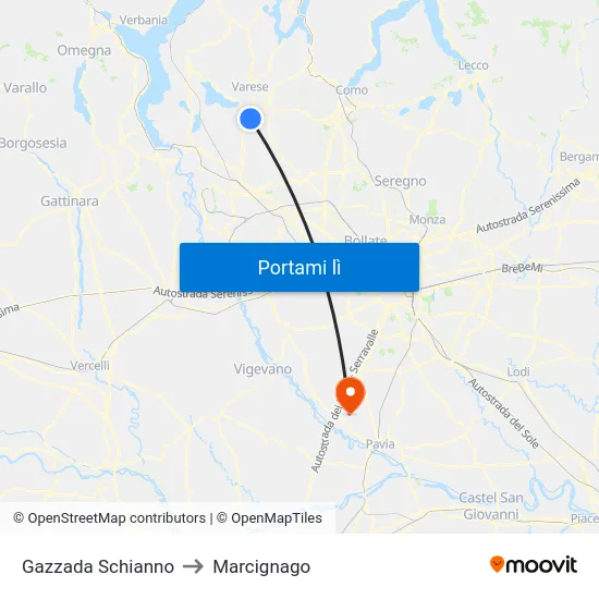 Gazzada Schianno to Marcignago map