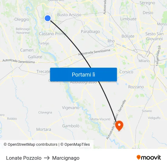 Lonate Pozzolo to Marcignago map