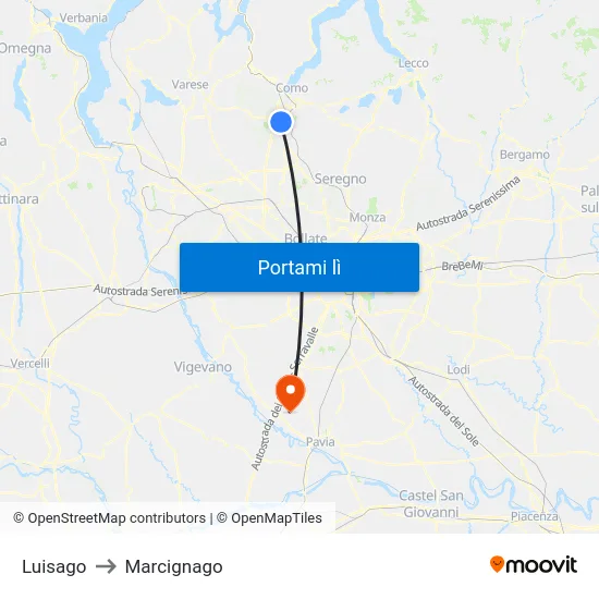 Luisago to Marcignago map