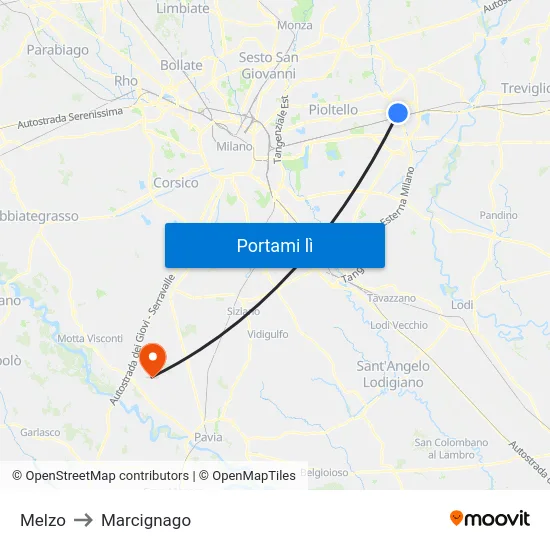 Melzo to Marcignago map