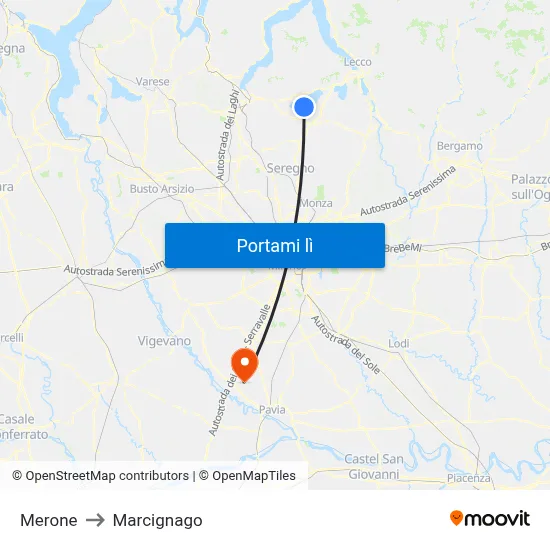 Merone to Marcignago map