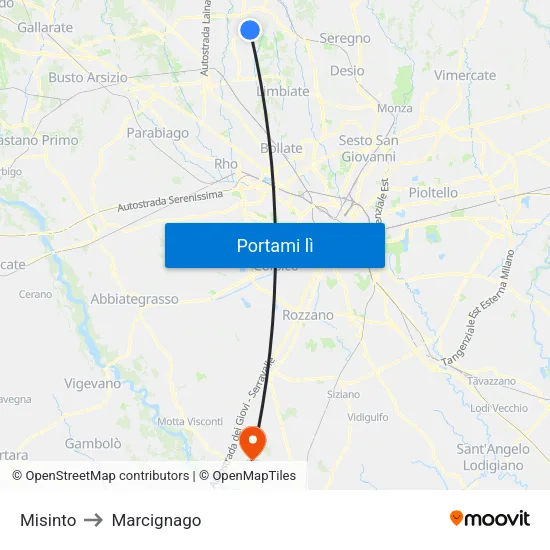 Misinto to Marcignago map
