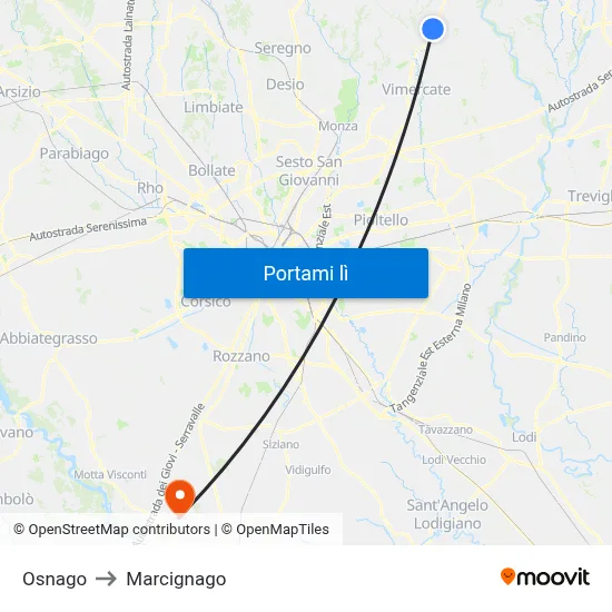 Osnago to Marcignago map