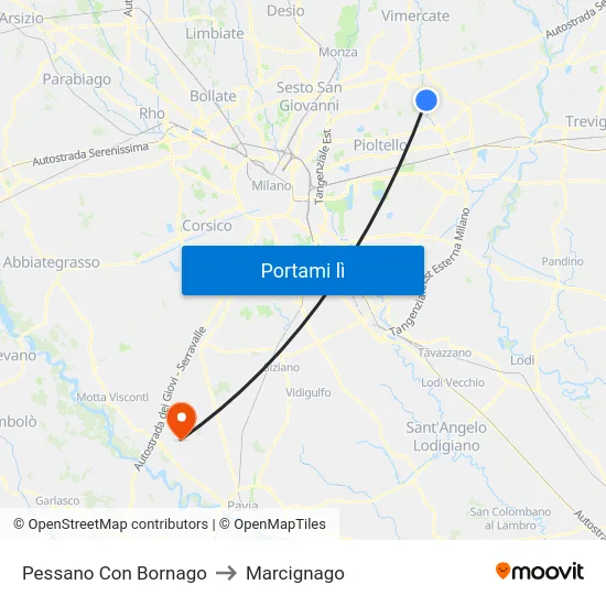 Pessano Con Bornago to Marcignago map