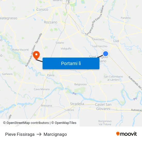Pieve Fissiraga to Marcignago map