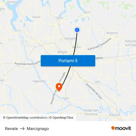 Renate to Marcignago map