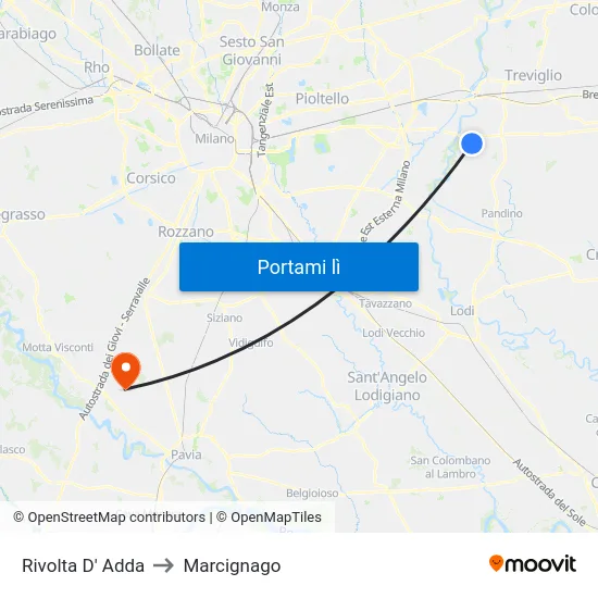 Rivolta D' Adda to Marcignago map