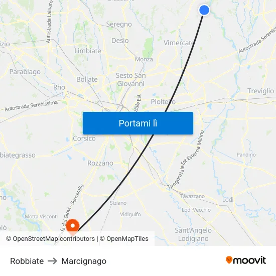 Robbiate to Marcignago map