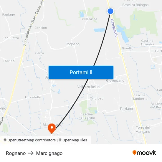 Rognano to Marcignago map