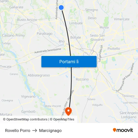 Rovello Porro to Marcignago map