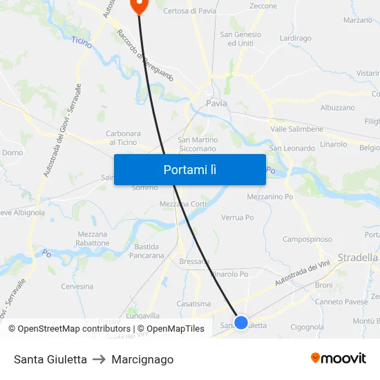 Santa Giuletta to Marcignago map